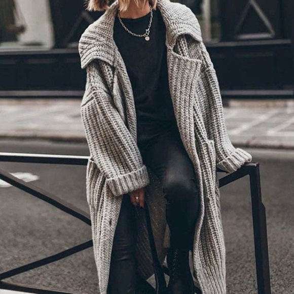 (NWT) Dramatic Collar Knitted Long Maxi Cardigan - Picture 1 of 10